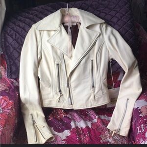 True Religion Off-White Leather Jacket lamb skin